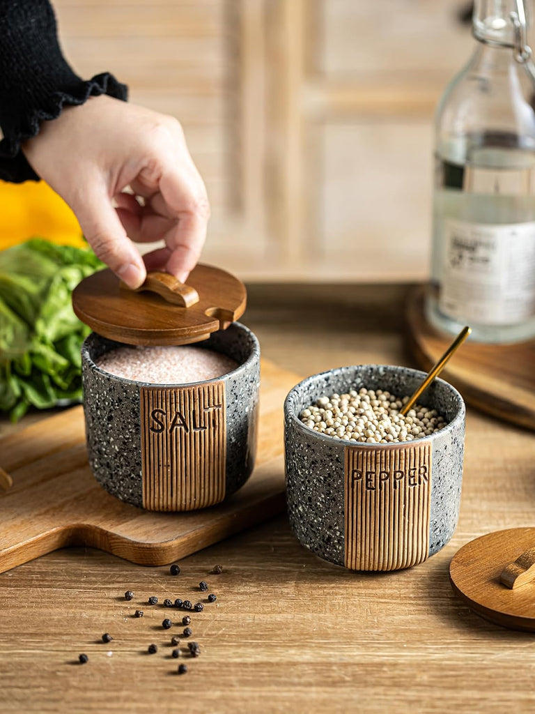Salt and Pepper Containers for Countertop, Ceramic Salt Pepper Bowls - Set of 2