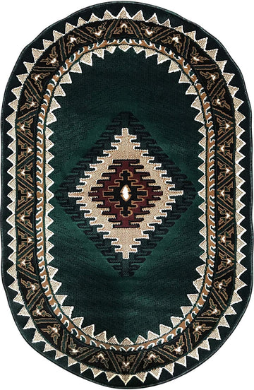 Southwest Native American Oval Area Rug Hunter Dark Green Design D143 (3 Feet X 4 Feet 7 Inch)