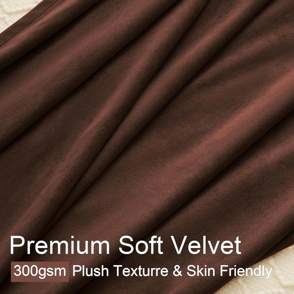 96 inches Long Brown Velvet Blackout Curtains for Living Room Bedroom Luxury Vintage Light Blocking Thermal Insulated