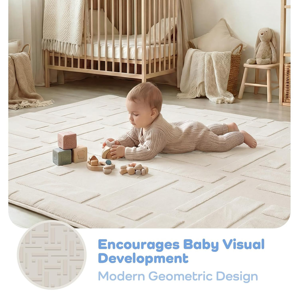 59x79 Baby Play Mat, 1.3" Thick Plush Foam Mats for Crawling, Ivory