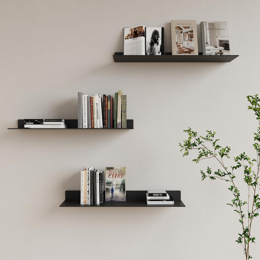 Metal Floating Shelves 36 inch Set of 2, Industrial Heavy Duty Modern Steel Wall Mounted Shelves Office Kitchen