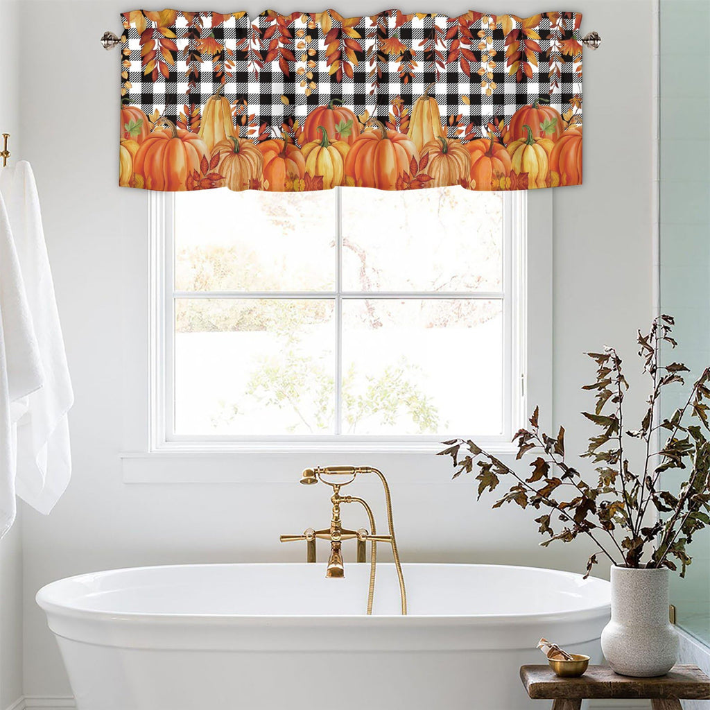 Fall Pumpkin Curtain Valance 2 Pack, Window Treatment 42x12 in