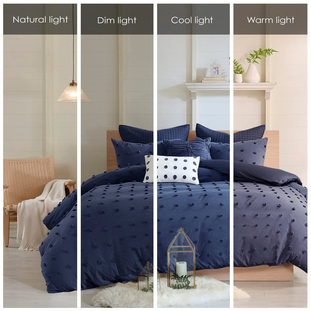 Cotton Comforter Set - Jacquard Tufts Pompom Design All Season Bedding, Matching Shams, Decorative Pillows