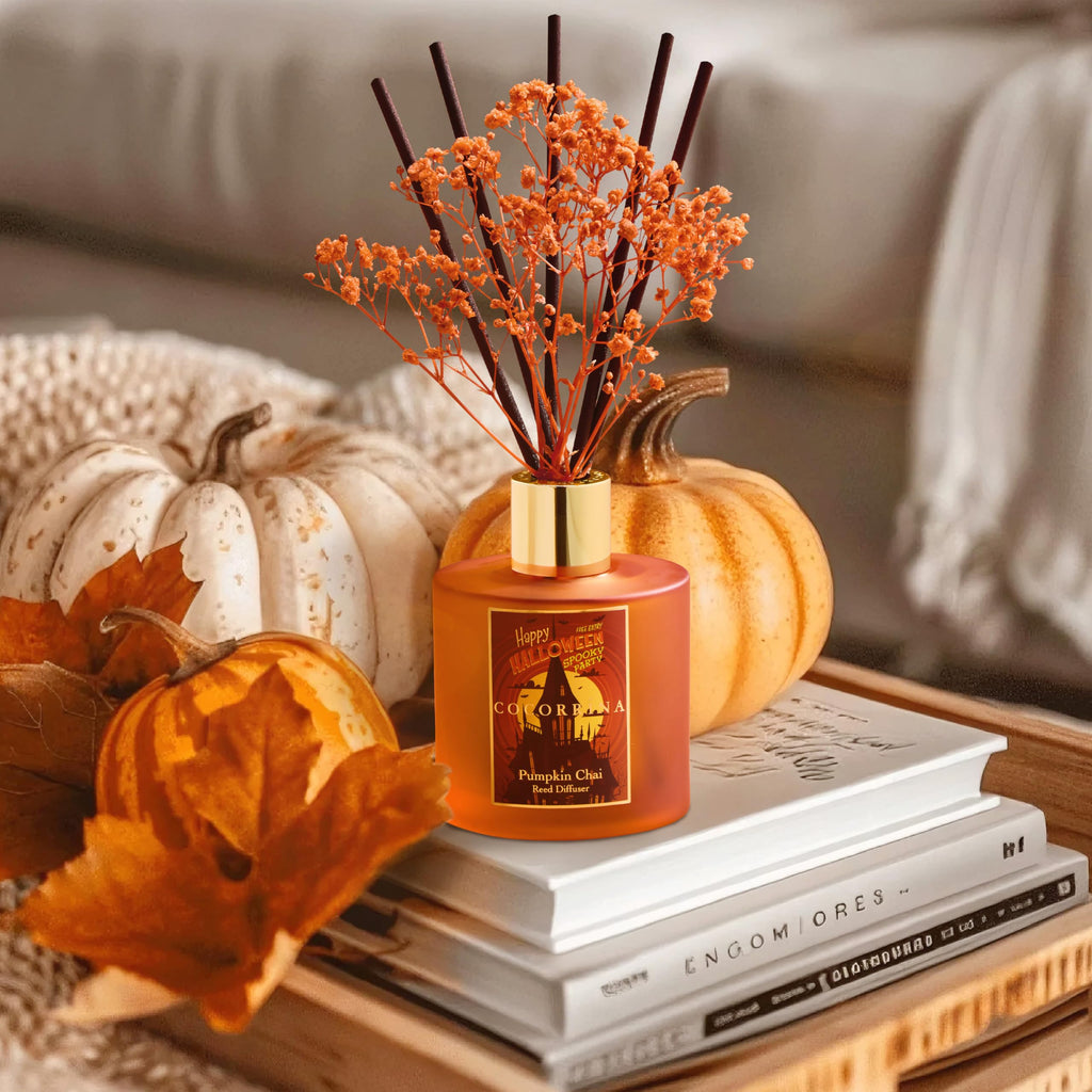 Reed Diffuser - Pumpkin Chai 6.7 fl oz Scented Diffuser with 8 Sticks Home Fragrance Bathroom Shelf Decor (Halloween