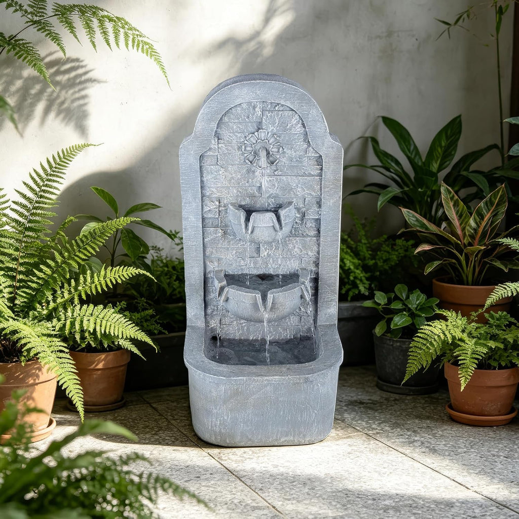 30.3" H Outdoor Water Fountain, Garden Fountain Floor Standing Indoor Waterfall Fountain with LED Lights, Water Feature