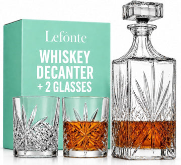 Whiskey Decanter Set with 2 Old Fashioned Whisky Glasses for Liquor Scotch Bourbon or Wine - Irish Cut