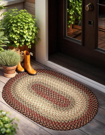 EastEnd EL73 Spanish Red 3' x 5' Oval - Braided Area Rug, Home Decor, Floor Mat or Bedroom Rug - Easy Care, Ideal for