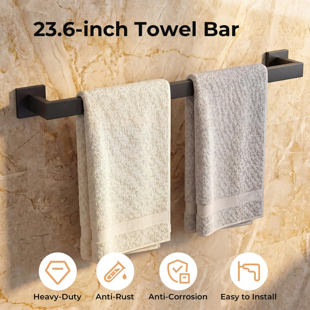 5-Piece Bathroom Hardware Set, 23.6 Inch Towel Bar Set Stainless Steel Towel Racks Round Towel Bar, Towel