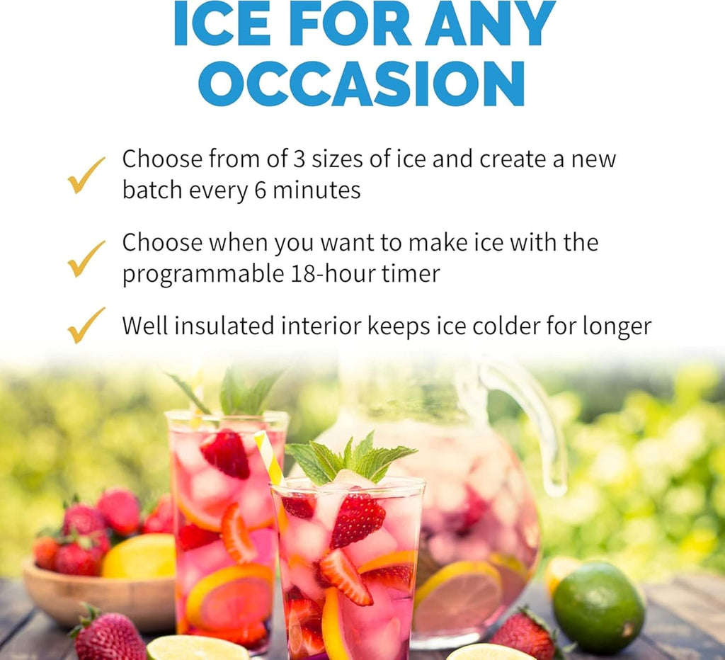 50 lb. Countertop Ice Maker | Portable Bullet Ice Machine | 12 Cubes in 7 Minutes, 3 Ice Sizes | Stainless Steel