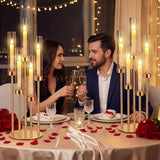 4 Set Gold Candelabra Centerpieces for Tables, 26.8 Inch 5 Arm Candle Holders with LED Candles and Acrylic Cylinders