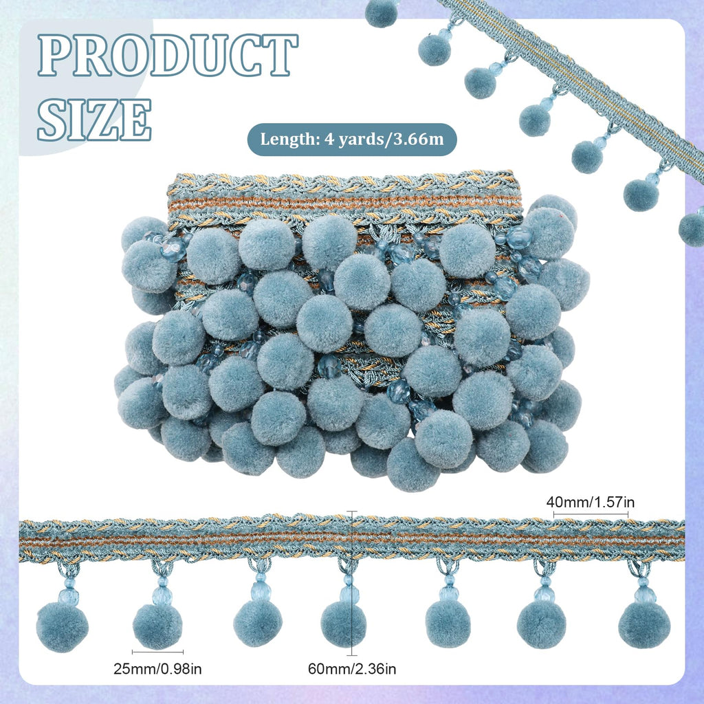 2inch Width Pom Pom Trim Ball Fringe Ribbon DIY Sewing Lace Accessory for Clothing Curtain Pillow Accessory - 4 Yards