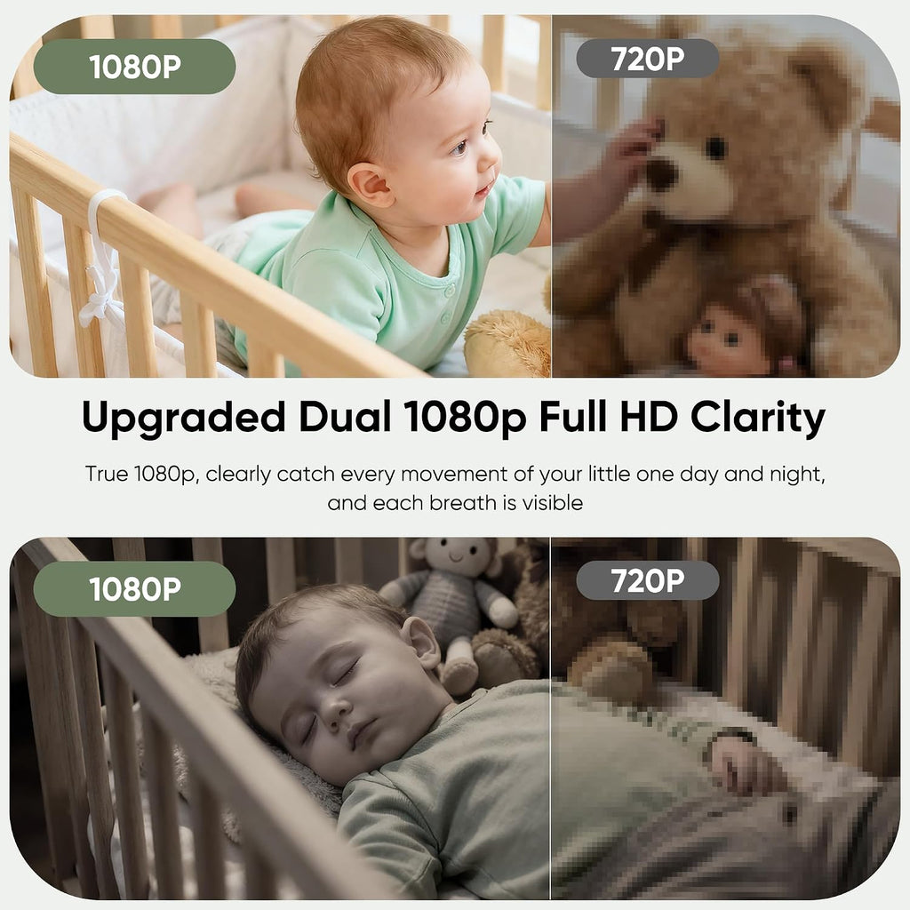 V2.0 1080P Baby Monitor with 2 Cameras, 7" Split Screen No WiFi