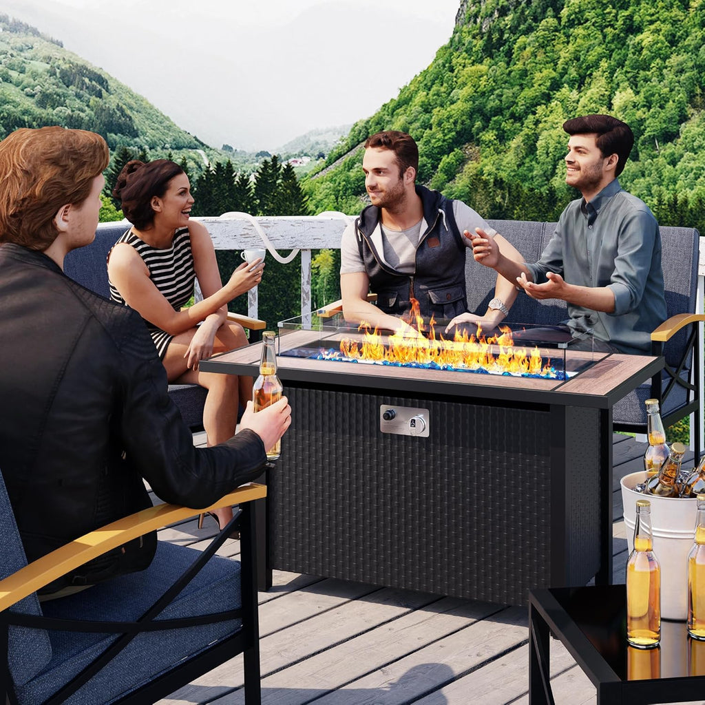 45in Fire Table, Propane Fire Pit with Glass Wind Guard and Rain Cover, Outdoor Firepit Table 50000 BTU 3-in-1 Fire Table for Patio/Yard/Balcony - Image 5
