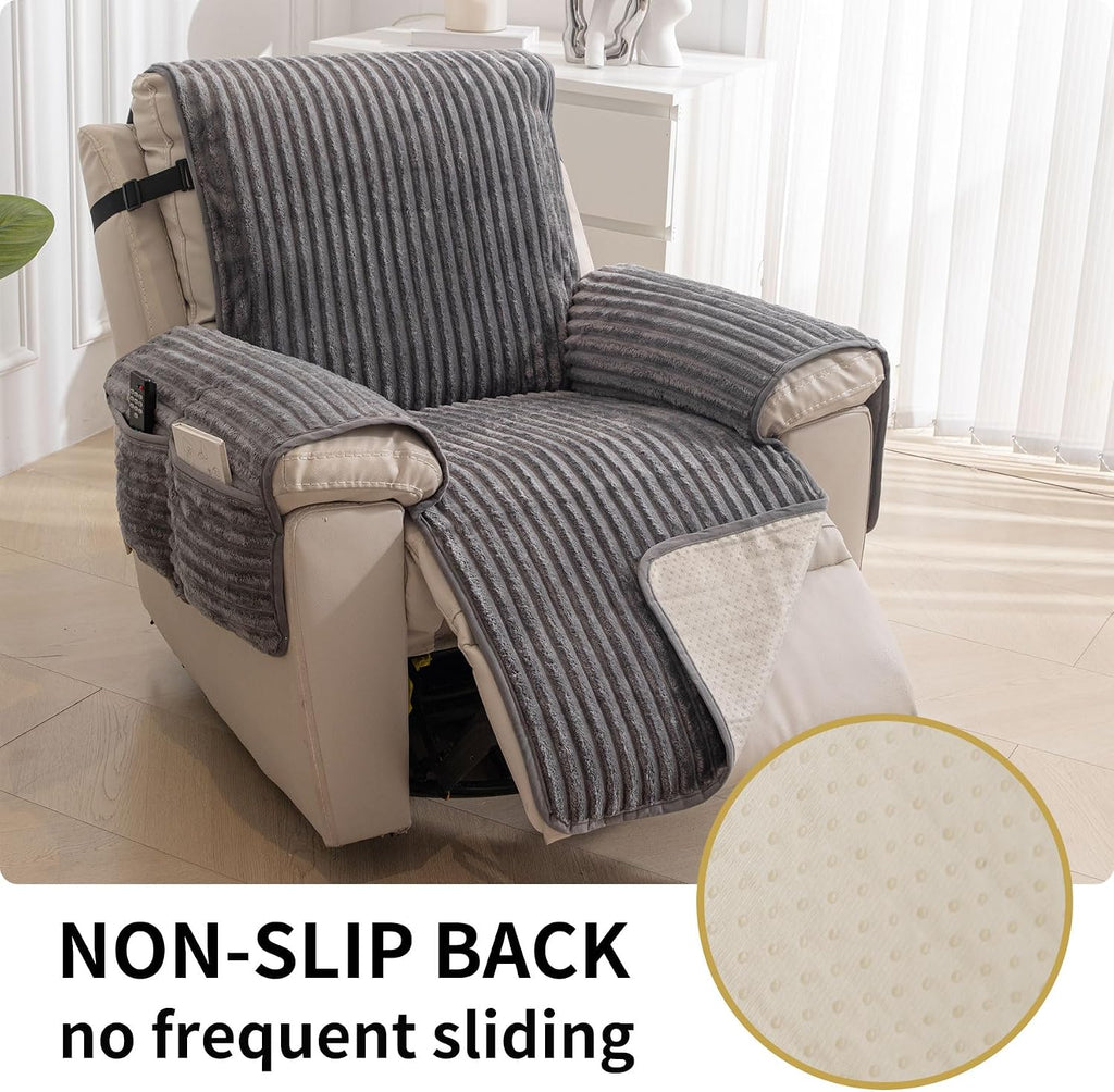 Faux Fur Recliner Chair Covers Non-Slip Waterproof Recliner Covers That Stay in Place Warm Thick Lazy Boy Recliner