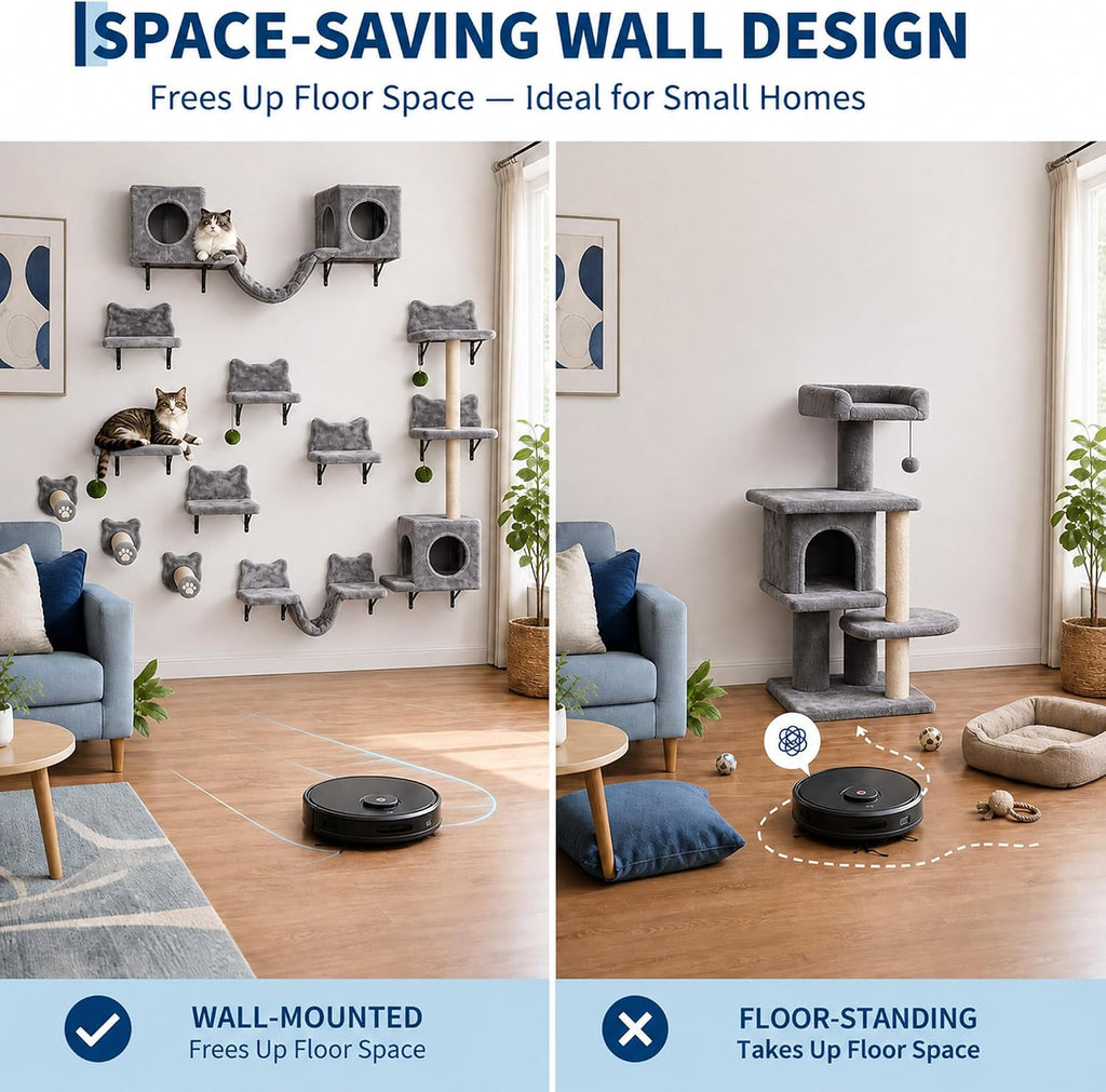 Cat Wall Shelves, 18-in-1 Wall Mounted Cat Furniture Set, Gray