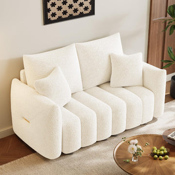 Boucle Cloud Single Loveseat, Deep Seat with Pillow, Beige White