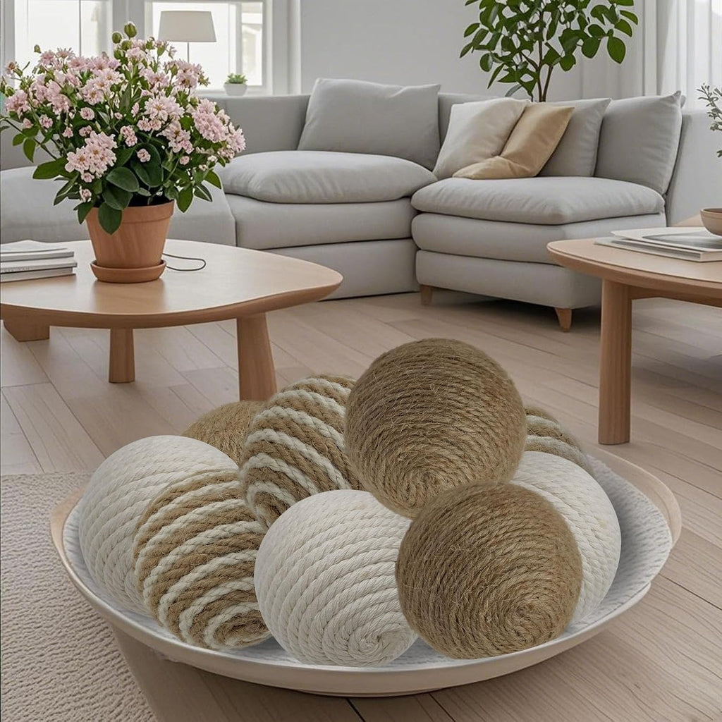 Decorative Balls for Bowls, 2.36 Inch, Vase Fillers for Centerpieces Bowl Fillers, Wicker Rattan Ball - Set of 9