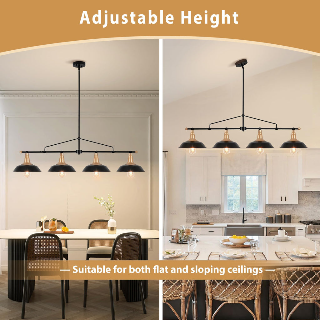 Pool Table Lights 4-Light Black and Gold Linear Light Fixture 48 Inch