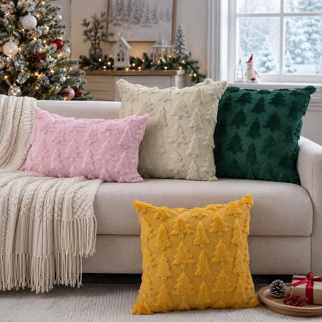 Christmas Tree Pillow Covers 18x18 Christmas Decor Beige - Set of 2