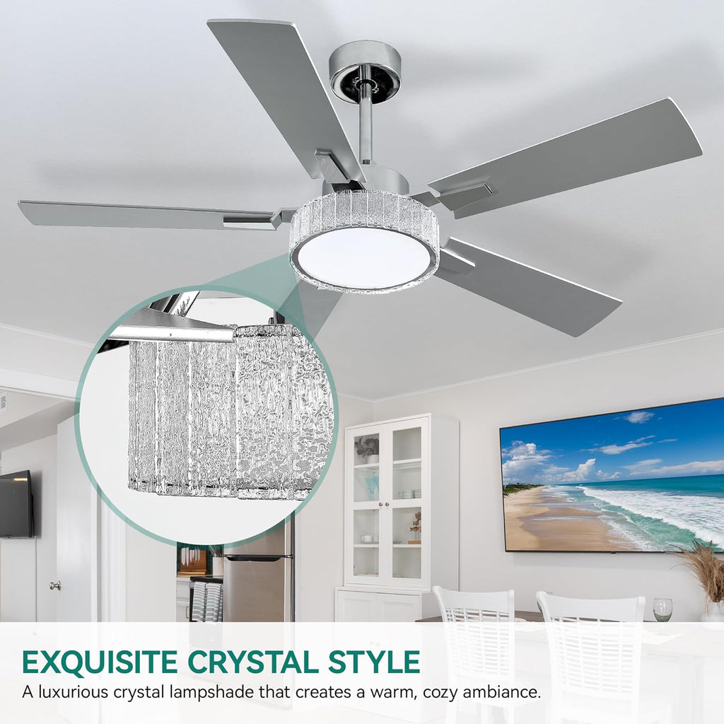 52 Inch Chandelier Ceiling Fans with Lights and Remote/App, Smart Ceiling Fans Compatible with Alexa