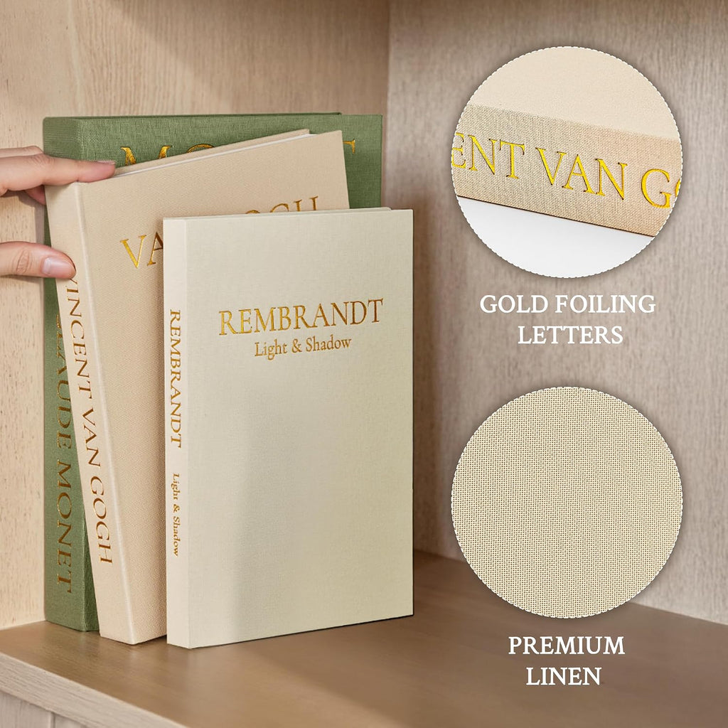 Aesthetic Decorative Books, Set of 3 Linen Faux Book Boxes, Sage | Stylish Storage Boxes Decor, Photo Organization, &