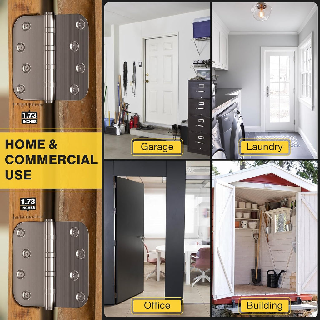 Ball Bearing Door Hinges, 4 x 4 Inches Door Hinges, 5/8'' Radius Corner Hinges, Heavy Duty Stainless Steel