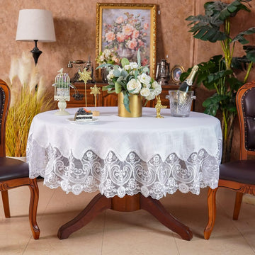Lace Rectangular Tablecloths with Exquisite Macrame Border Clear Embroidered Kitchen Holidays Fabric