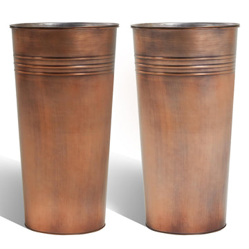 25'' Tall Galvanized Steel Planter Pot with Water Level Indicator - 2-Pack Self Watering Planters Flower Pot for