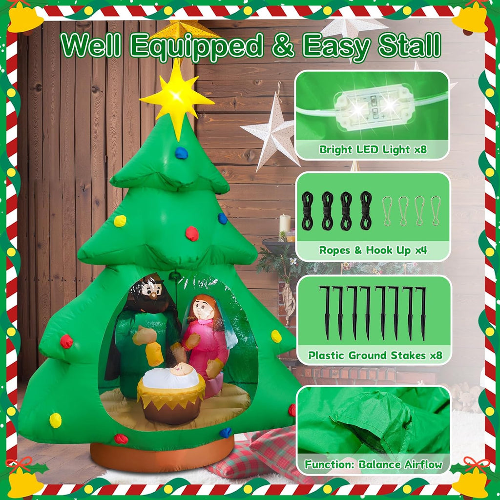 7ft Christmas Tree Inflatable Outdoor Decoration Inflatables Nativity Scene Jesus Blow Up Yard Decorations Built-in