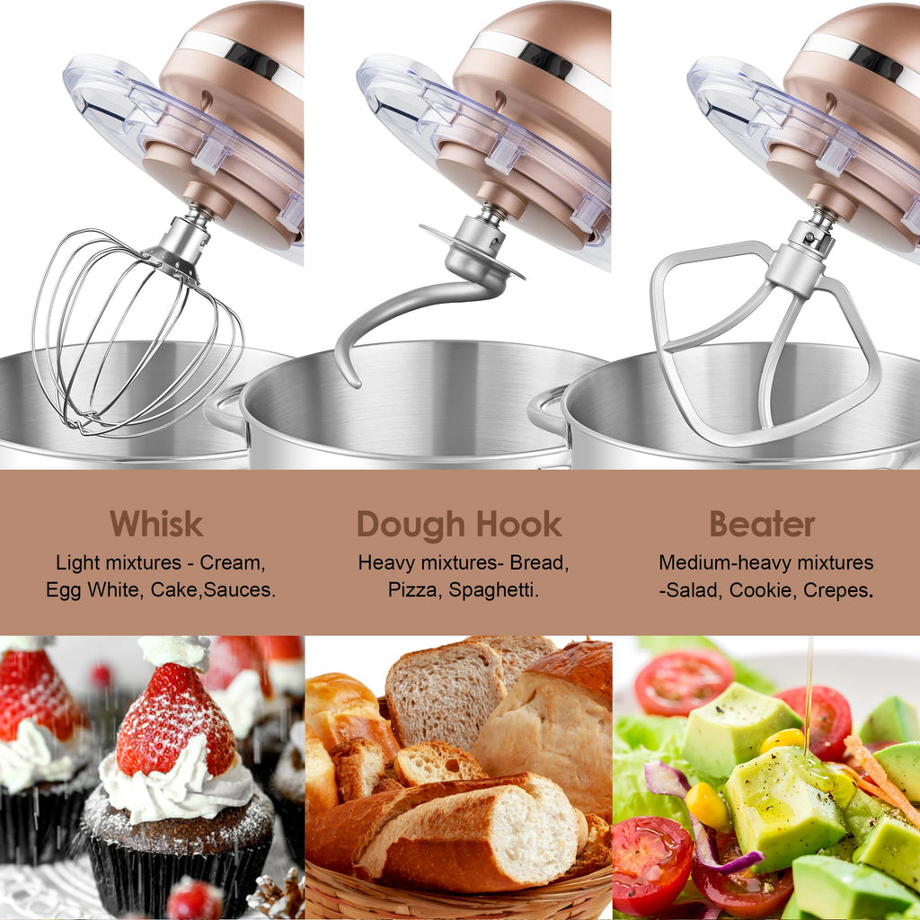 Stand Mixer,6.5-QT 660W 6-Speed Tilt-Head Food Mixer, Kitchen Electric Mixer with Dough Hook, Wire Whip & Beater
