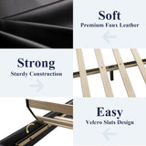 King Bed Frame with Adjustable Headboard, Faux Leather Platform Bed with Wood Slats, Heavy Duty Mattress Foundation