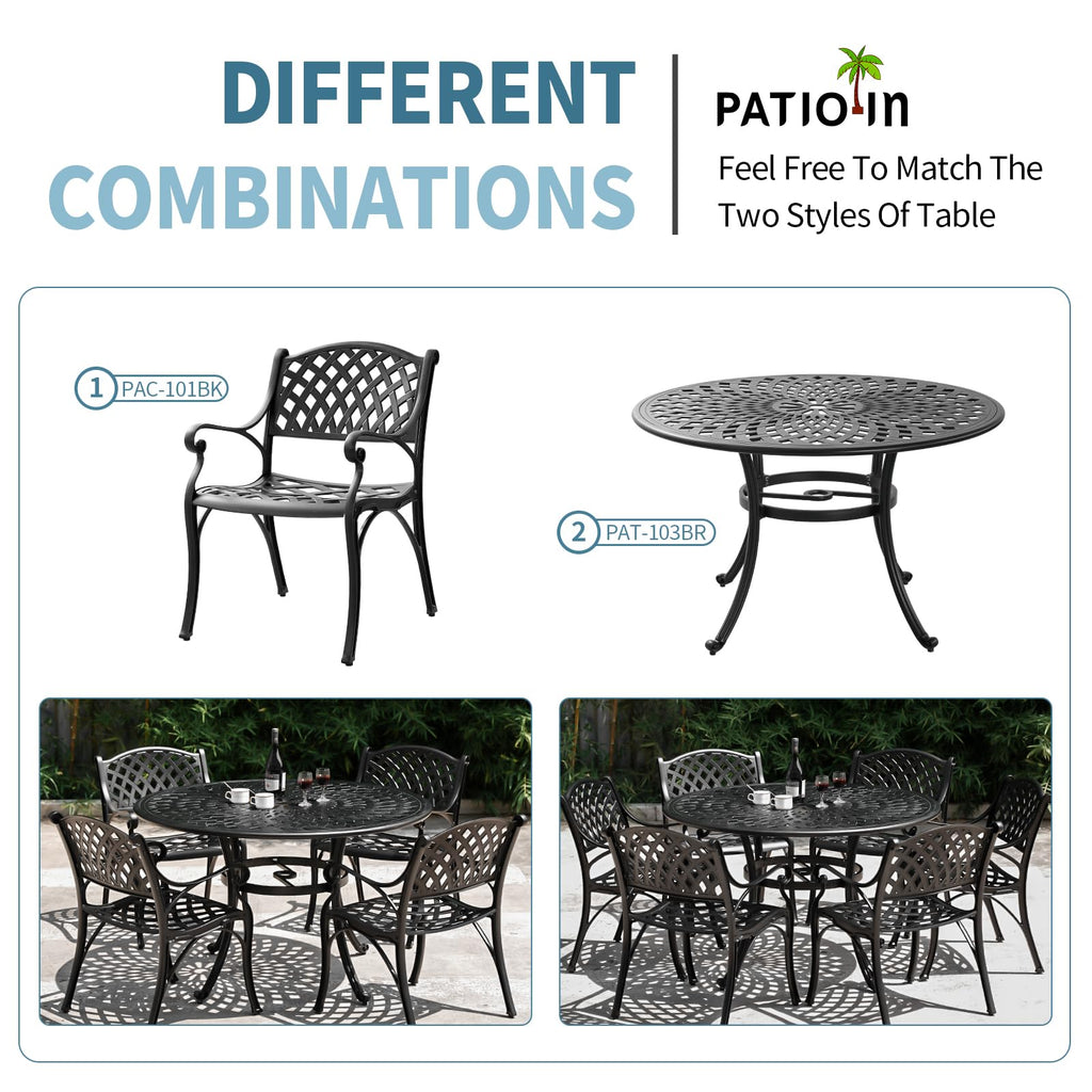2 Piece Outdoor Cast Aluminum Dinning Chairs, Patio Bistro Chair Set with Armrests, Patio Dinning Chairs Furniture