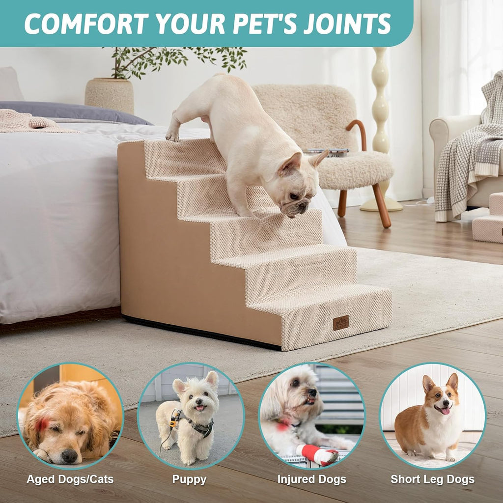 Dog Stairs for Small Dogs, 5 Step Pet Stairs for Beds & Couches