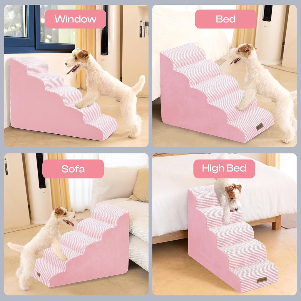 Dog Stairs for High Beds, 24.5" Foam Pet Ramp Step for Small Dogs