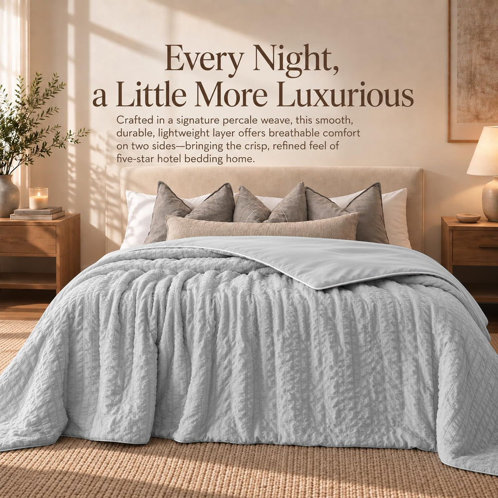 Queen Comforter, Quilted Bedding Blanket, Reversible, 90" x 90", Cool Gray