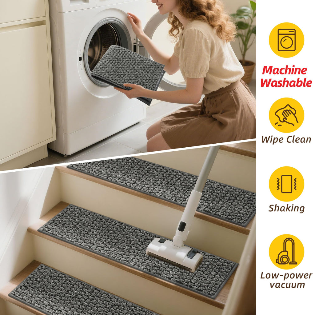 Stair Treads for Wooden Steps Indoor, 14 Pack, 9" x 28", Light Grey