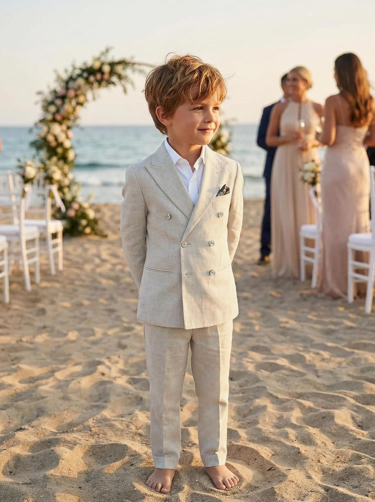 Kids Sport Coat for Boys Double Breasted Linen Casual Suit Jacket