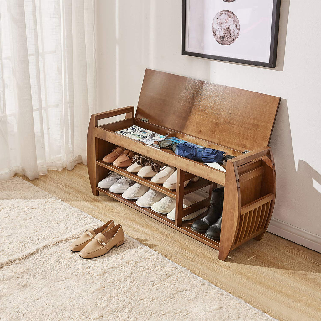 Bamboo Shoe Rack & Shoe Bench, Entryway Storage Organizer, Multi Function Bathroom Living Room Corridor and Garden