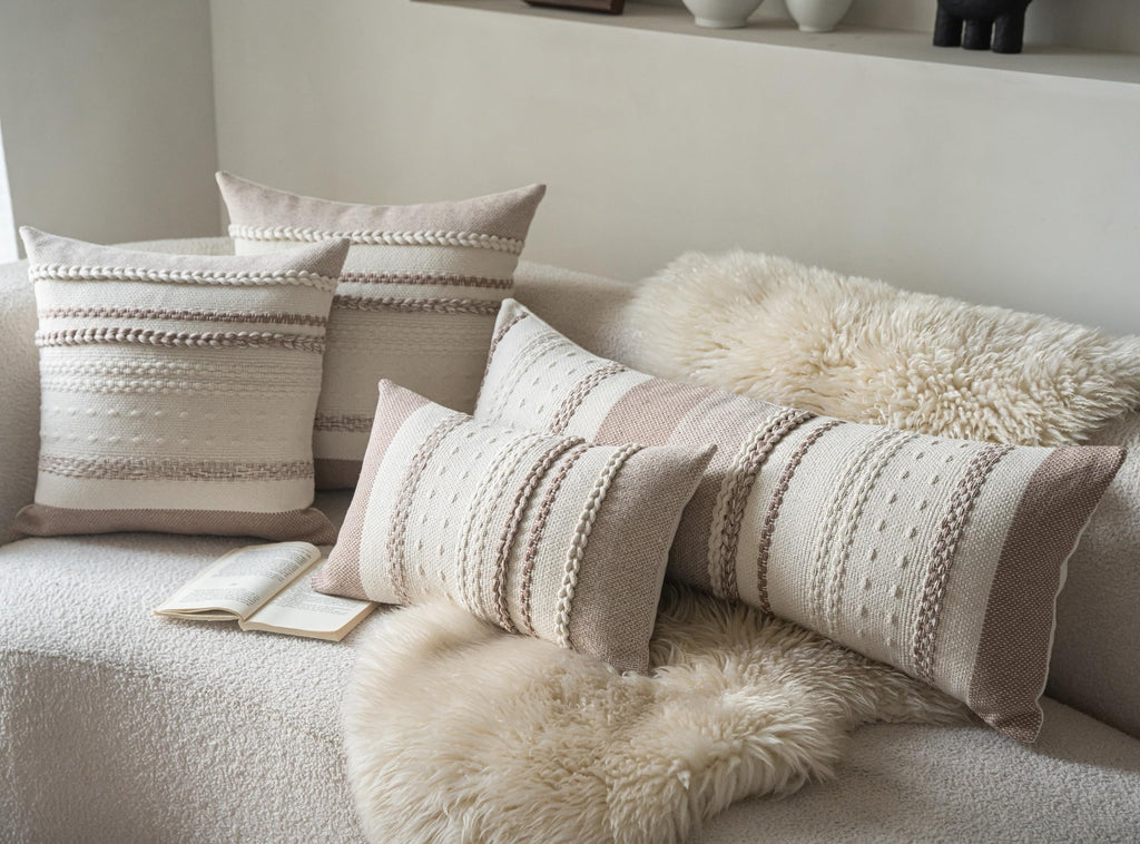 Boho Lumbar Pillow Covers 14x36 Inch Long, Khaki Textured Decorative Couch Pillow Cases for Farmhouse Home Decor