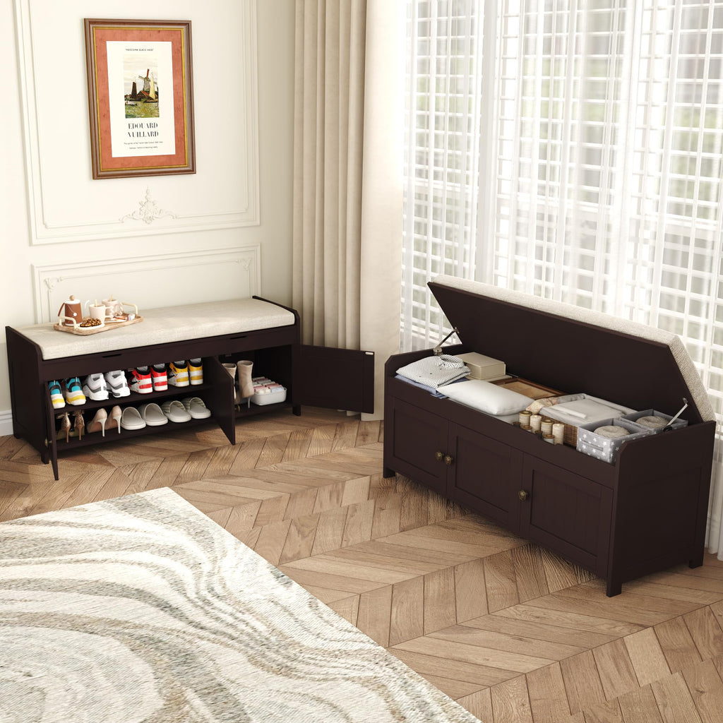 41.3" Shoe Bench with Lift Top Storage, Entryway Bench with Cushioned Seat, Wooden End of Bed Bench, Shoe Cabinet