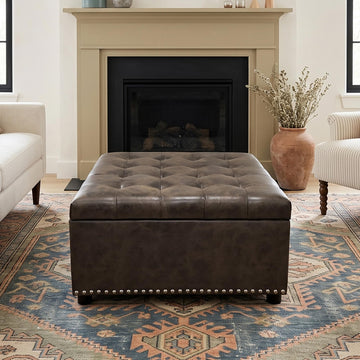 30"PU Leather Square Storage Ottoman Versatile Coffee Table( 30", Coffee)