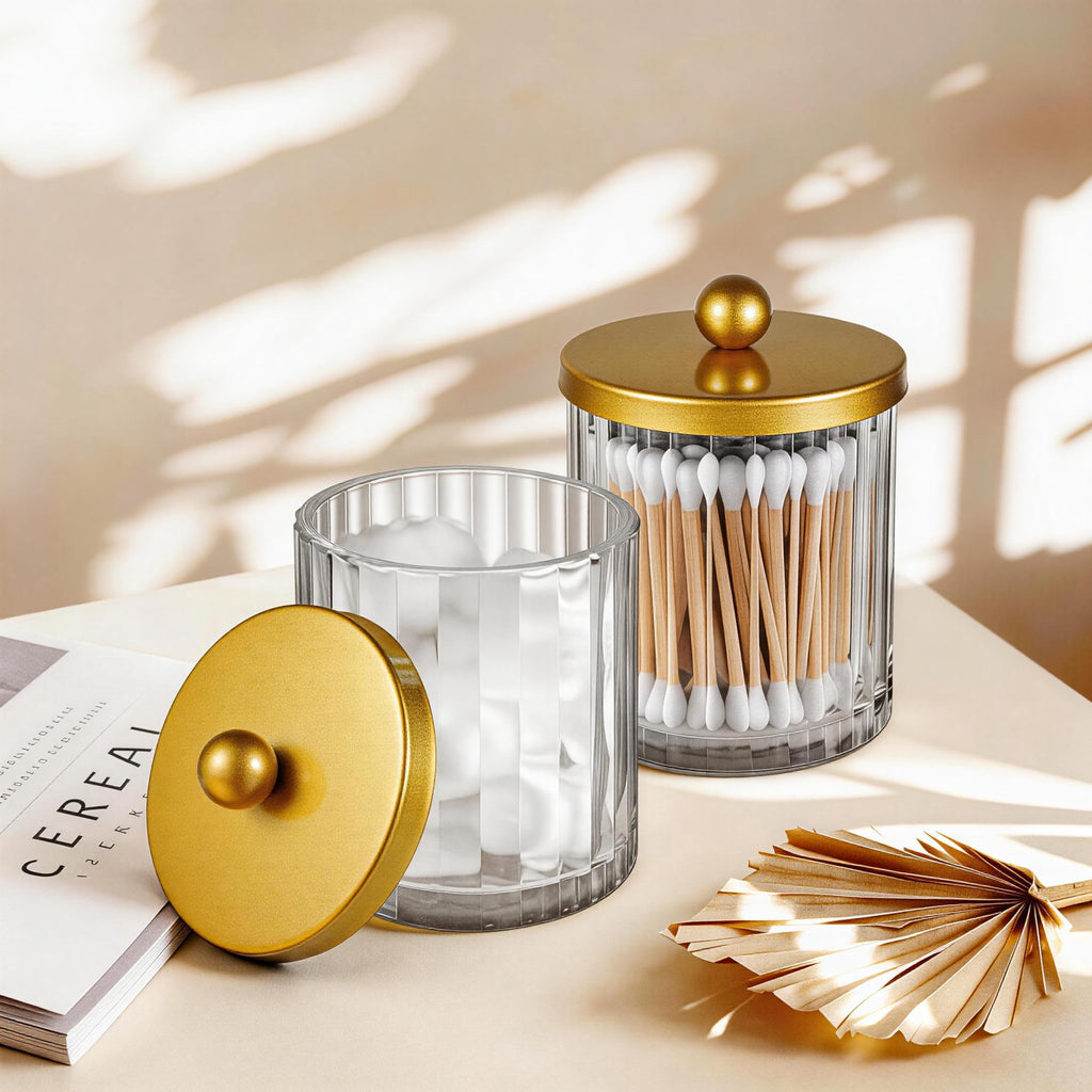 Qtip Holder, Clear Glass Apothecary Jars(Gold 4 Pack)