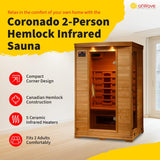 HEATWAVE Coronado 2 Person Hemlock Low EMF Infrared Wood Sauna for Home & Indoor Relaxation