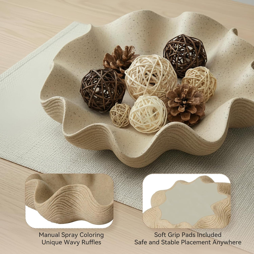 Scalloped Decorative Bowl Home Decor - 12.6" Modern Handicraft Large Shell Ruffle Decorative Fruit Bowl Counter, Chic