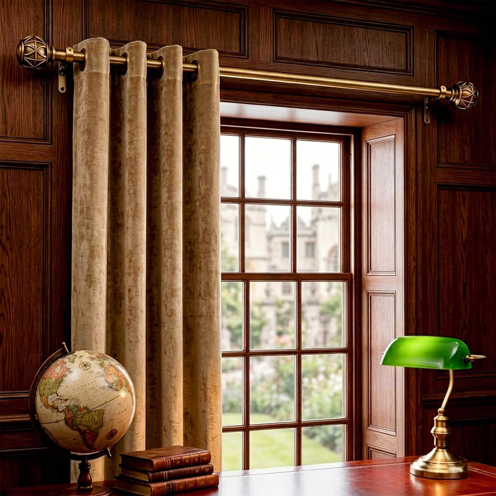 Antique Brass Curtain Rods for Windows,Adjustable Decorative Drapery Rods,Heavy Duty Curtain Rod