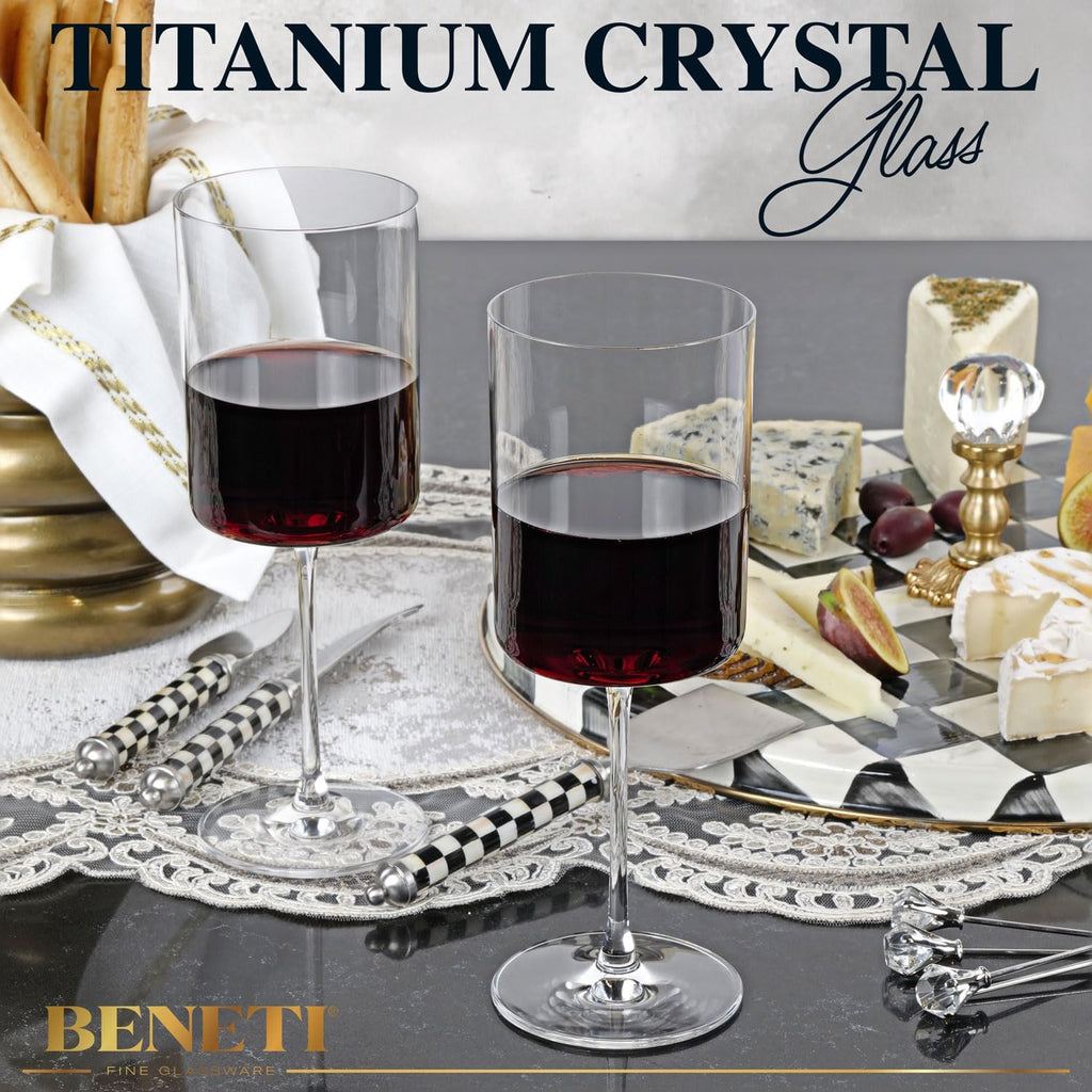 Square Crystal Wine Glasses Set Of 4 - European-made Handblown 14 oz Gift Packed Glasses - Large White & Red Wine