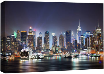 Canvas Print Wall New York City Night Skyline Hudson River Architecture & Maps Cityscape Photography Realism Global