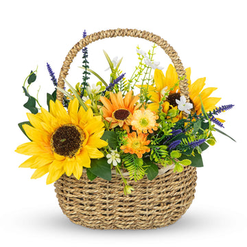 Sunflowers Artificial Flowers, Spring/Summer Flower Centerpieces for Tables Silk Flower Arrangements with Woven