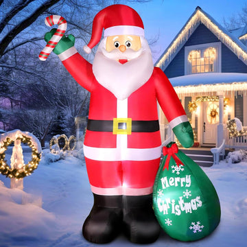 8 FT Christmas Inflatable Santa Claus with Candy and Big Gift Bag Outdoor Decor, Blow Up IP44 Weatherproof Xmas