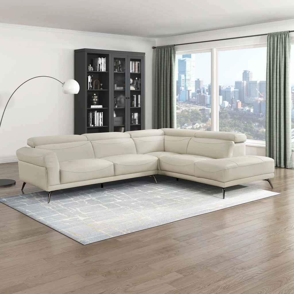 Leather Match L-Shaped Sectional Sofa, Right Chaise, Beige